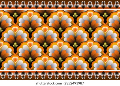 Fabric pattern. Beautiful orange flowers arranged, for the textile industry, carpets, wallpapers, clothes, sarongs, scarves, batik fabrics, embroidery, and used in media production businesses such as 