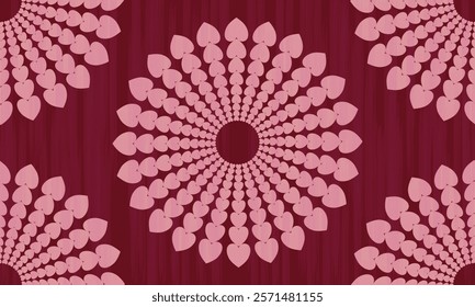 The fabric pattern is a beautiful row of hearts, a row of flowers, love, vector, pink, pink background