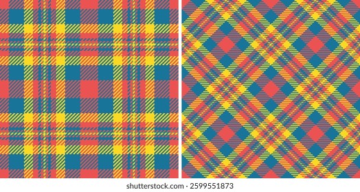 Fabric pattern check of seamless vector background with a textile plaid tartan texture. Set in spring colours for creative gift wrapping ideas and special occasions.