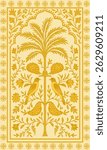 Fabric pattern, coconut tree pattern, birds, flowers, yellow tones, wallpaper pattern, carpet pattern