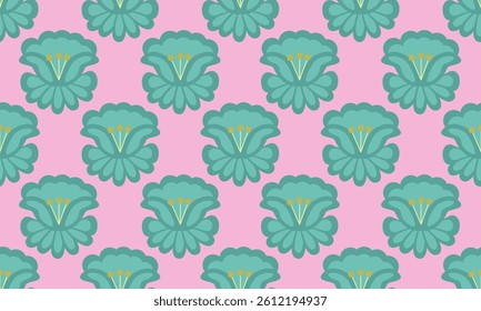 a fabric pattern composed of green flower with pink background , design for fabric or various pattern printing works.