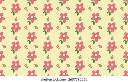 a fabric pattern composed hand drawn of pink flower with yellow background , design for fabric or various pattern printing works.
