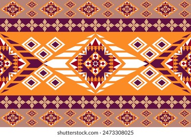 The fabric pattern consists of red, purple, and shades of orange and white.
Boho geometric ornament. 
Vector seamless pattern. Navajo tribal vector seamless pattern.
Native American ornament.