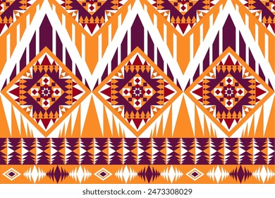 The fabric pattern consists of red, purple, and shades of orange and white.
Boho geometric ornament. 
Vector seamless pattern. Navajo tribal vector seamless pattern.
Native American ornament.