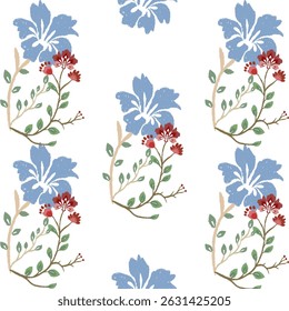The fabric pattern is a continuous pattern of floral and leaf ikat on a white background.