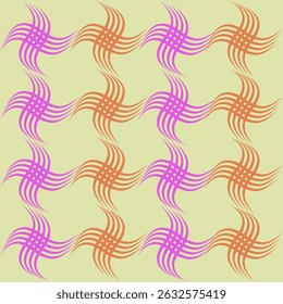 The fabric pattern is a continuous seamless pattern with elegant curves in white tones, orange and pink floral patterns, and a yellow background.