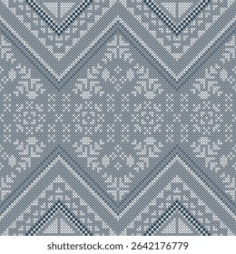 Fabric pattern, cross-stitch pattern, navy blue, white, bright colors, weaving, flowers, natural art, used in fabric pattern design or wallpaper, various material surfaces.
