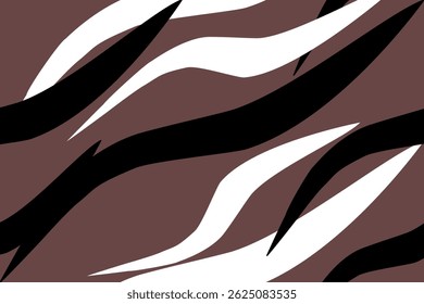 Fabric pattern, curves, black and white, seamless, beautiful and stylish, brown background, modern, contrasting colors, outstanding.