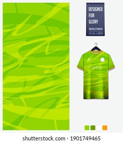 Fabric pattern design. Abstract pattern on green gradient background for soccer jersey, football kit, bicycle, basketball, sports uniform, t-shirt mockup template. Abstract sport background. Vector.