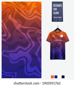 Fabric pattern design. Abstract pattern on blue orange background for soccer jersey, football kit, bicycle, e-sport, basketball, sports uniform, t-shirt mockup template. Abstract background. Vector.