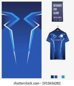 Fabric pattern design. Abstract pattern on blue gradient background for soccer jersey, football kit, bicycle, e-sport, basketball, sports uniform, t-shirt mockup template. Abstract background. Vector