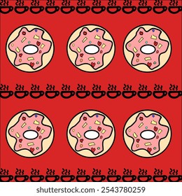Strukturdesign
schwarz-rotes Stoffmuster
Kaffeetasse und Donut-Muster