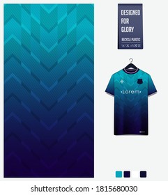 Fabric pattern design. Blue gradient geometry textile pattern.Soccer jersey, football kit, bicycle, racing, e-sport, basketball, sports uniform.T-shirt mockup template. Abstract background. Vector. 