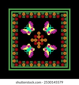 fabric pattern design
ethnic fabric pattern
Green, purple, red fabric pattern
flower
butterfly
Textile business
cushion cover
ethnic geometry
Pixel Art