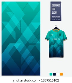 Fabric pattern design. Geometric pattern on green background for soccer jersey, football kit, bicycle, e-sport, basketball, sports uniform, t-shirt mockup template. Abstract sport background. Vector.