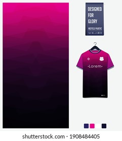 Fabric pattern design. Geometric pattern on pink gradient background for soccer jersey, football kit, bicycle, e-sport, basketball, sports uniform, t-shirt mockup template. Abstract sport background. 