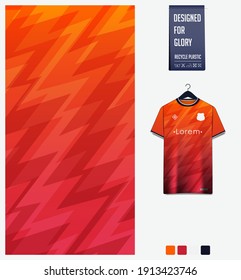 Fabric pattern design. Geometric pattern on orange gradient background for soccer jersey, football kit, bicycle, e-sport, basketball, sports uniform, t-shirt mockup template. Sport background Vector.