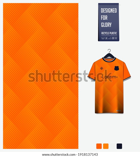 Fabric pattern design. Geometric pattern on orange\
background for soccer jersey, football kit, bicycle, e-sport,\
basketball, sports uniform, t-shirt mockup template. Sport abstract\
background. Vector