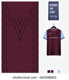 Fabric pattern design. Geometry pattern on clarets background for soccer jersey, football kit, bicycle, e-sport, basketball, sports uniform, t-shirt mockup template. Abstract sport background. Vector