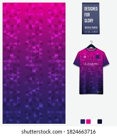 Fabric pattern design. Geometry pattern on pink background for soccer jersey, football kit, bicycle, e-sport, basketball, sports uniform, t-shirt mockup template. Abstract sport background. Vector.