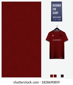 Fabric pattern design. Geometry pattern on red background for soccer jersey, football kit, bicycle, e-sport, basketball, sports uniform, t-shirt mockup template. Abstract sport background. Vector.