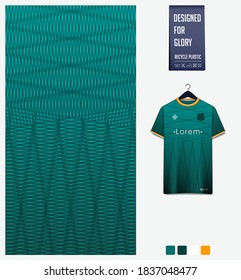 Fabric pattern design. Geometry pattern on green background for soccer jersey, football kit, bicycle, e-sport, basketball, sports uniform, t-shirt mockup template. Abstract sport background. Vector.