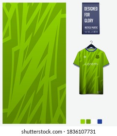 Fabric pattern design. Mosaic pattern on green background for soccer jersey, football kit, bicycle, e-sport, basketball, sports uniform, t-shirt mockup template. Abstract sport background. Vector.