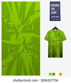 Fabric pattern design. Mosaic pattern on green background for soccer jersey, football kit, bicycle, e-sport, basketball, sports uniform, t-shirt mockup template. Abstract sport background. Vector.