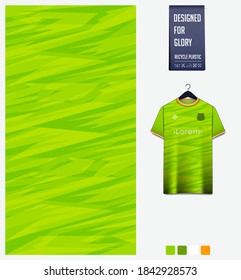 Fabric pattern design. Mosaic pattern on green background for soccer jersey, football kit, bicycle, e-sport, basketball, sports uniform, t-shirt mockup template. Abstract sport background. Vector.