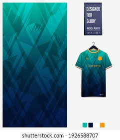 Diseño de patrones de tejido. Patrón de mosaico sobre fondo verde para la camiseta de fútbol, kit de fútbol, bicicleta, e-sport, baloncesto, plantilla de maqueta de camisetas. Patrón de camiseta deportiva. Antecedentes abstractos. Vector.