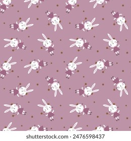 fabric pattern design with princess bunny drawing for baby girl fashion as vector