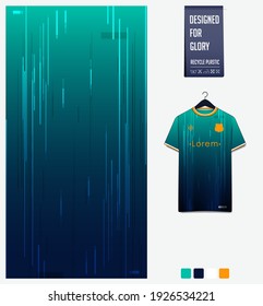 Fabric pattern design. Stripe pattern on green background for soccer jersey, football kit, bicycle, e-sport, basketball, t-shirt mockup template. Sport jersey pattern. Abstract background. Vector.