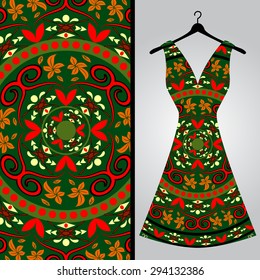Fabric pattern design for a woman's dress. Vector fashion illustration. Design Mandala