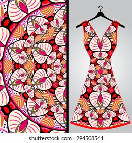 Fabric pattern design for a woman's dress. Vector fashion illustration. Design Mandala