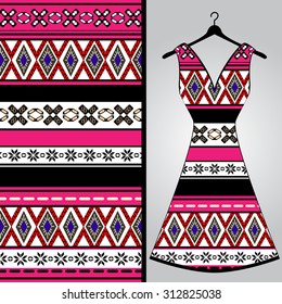 Fabric pattern design for a woman's dress. Vector fashion illustration. Design Mandala.  Perfect for printing on fabric or paper.