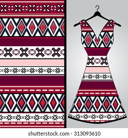 Fabric pattern design for a woman's dress. Vector fashion illustration. Design Mandala.  Perfect for printing on fabric or paper.