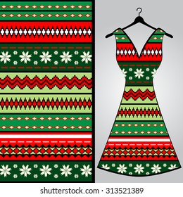 Fabric pattern design for a woman's dress. Vector fashion illustration. Design Mandala.  Perfect for printing on fabric or paper.