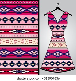 Fabric pattern design for a woman's dress. Vector fashion illustration. Design Mandala.  Perfect for printing on fabric or paper.