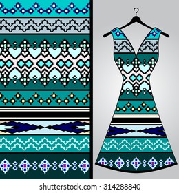 Fabric pattern design for a woman's dress. Vector fashion illustration. Design Mandala.  Perfect for printing on fabric or paper.