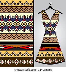 Fabric pattern design for a woman's dress. Vector fashion illustration. Design Mandala.  Perfect for printing on fabric or paper.