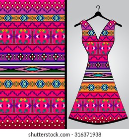 Fabric pattern design for a woman's dress. Vector fashion illustration. Design Mandala.  Perfect for printing on fabric or paper.