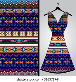 Fabric pattern design for a woman's dress. Vector fashion illustration. Design Mandala.  Perfect for printing on fabric or paper.