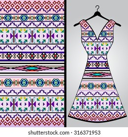 Fabric pattern design for a woman's dress. Vector fashion illustration. Design Mandala.  Perfect for printing on fabric or paper.