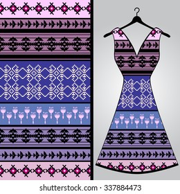 Fabric pattern design for a woman's dress. Vector fashion illustration. Design Mandala.  Perfect for printing on fabric or paper.