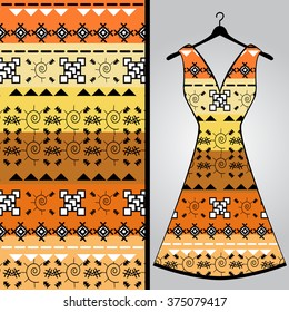 Fabric pattern design for a woman's dress. Vector fashion illustration. Design Mandala.  Perfect for printing on fabric or paper.