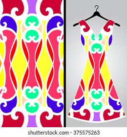 Fabric pattern design for a woman's dress. Vector fashion illustration. Design Mandala.  Perfect for printing on fabric or paper.