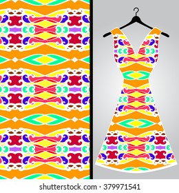 Fabric pattern design for a woman's dress. Vector fashion illustration. Design Mandala.  Perfect for printing on fabric or paper.