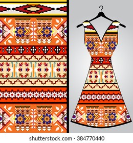 Fabric pattern design for a woman's dress. Vector fashion illustration. Design Mandala.  Perfect for printing on fabric or paper.