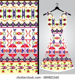 Fabric pattern design for a woman's dress. Vector fashion illustration. Design Mandala.  Perfect for printing on fabric or paper.