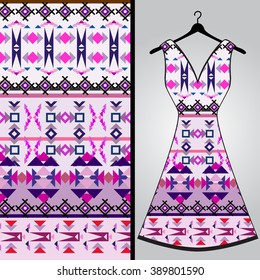 Fabric pattern design for a woman's dress. Vector fashion illustration. Design Mandala.  Perfect for printing on fabric or paper.